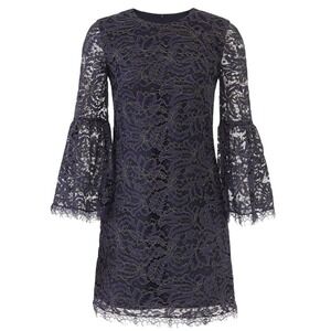 Dress the Population Paige Bell Sleeve‎ Dress Navy Metallic Lace Size Large